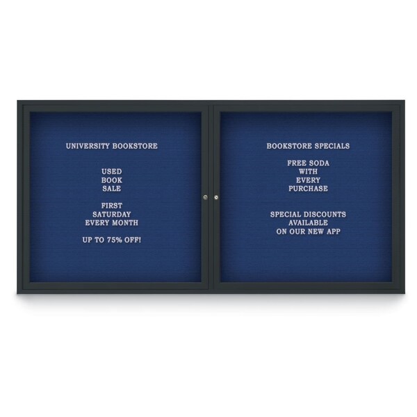 72"x48" 3-Door Enclosed Outdoor Letterboard, Blue Felt/Black